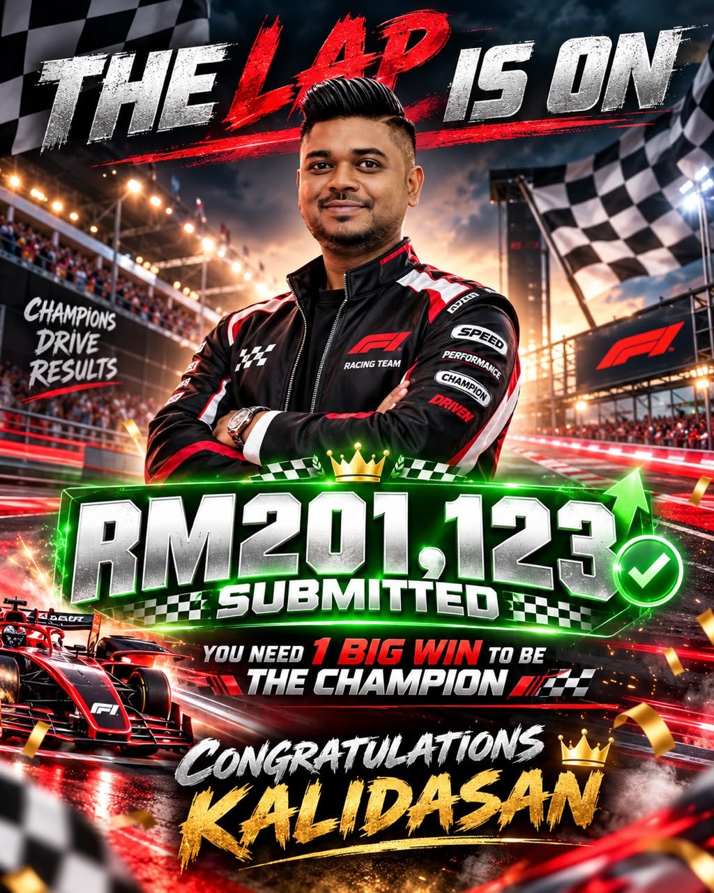 Racing-themed achievement poster
